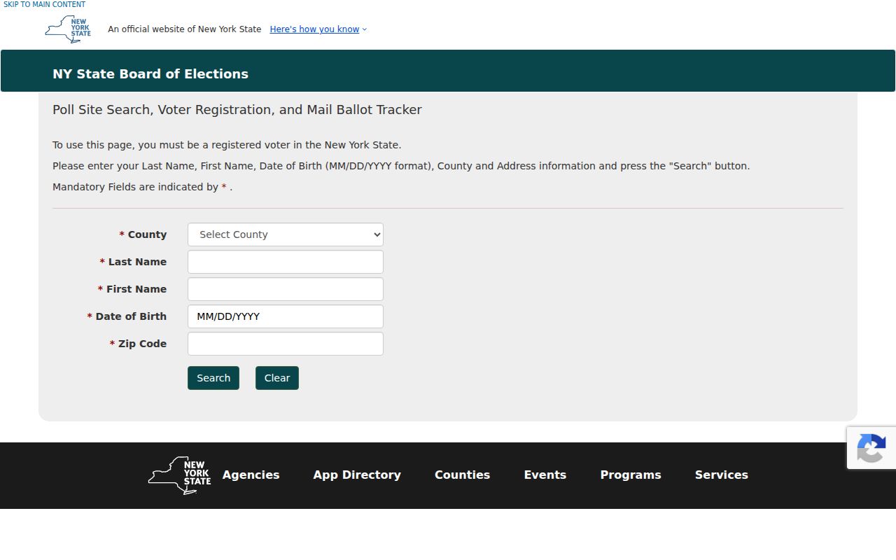 Clarence resident lookup using the New York voter registration form
